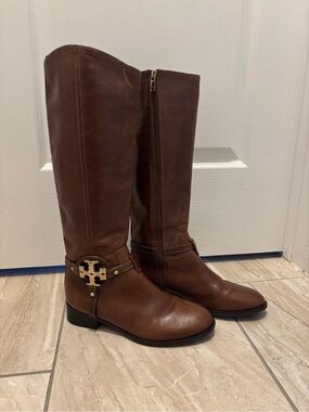 Tory Burch Amanda Riding Boots Brown Leather Size 7.5 Authenticated